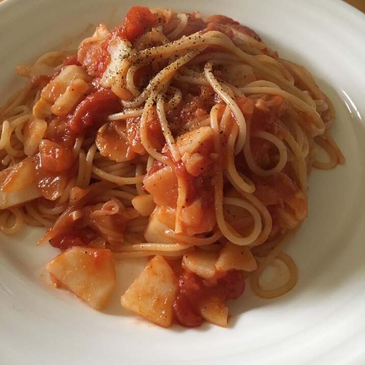パパッとランチ トマト缶で作るトマトソースパスタ レシピ 作り方 By ふみら 楽天レシピ